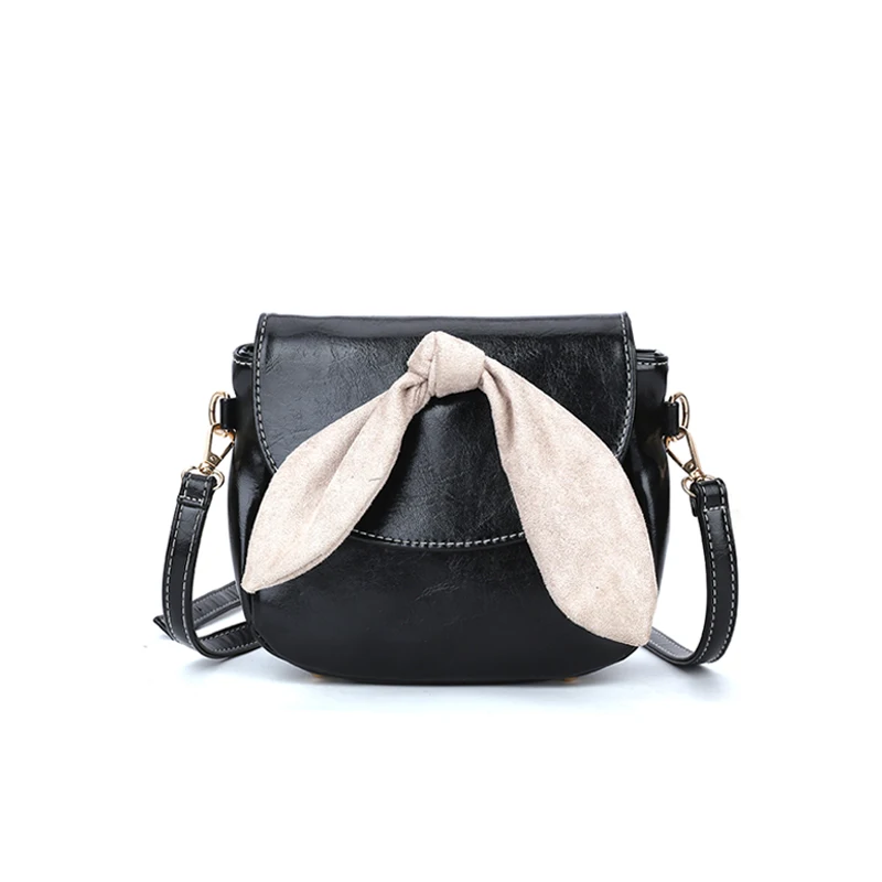 

New vintage bow women shoulder bag fashion solid color messenger bag quality soft leather female crossbody bag