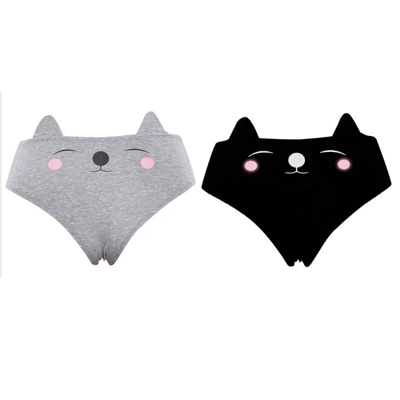 

Womens Sexy High Cut Funny Lingerie G-String Cute 3D Ears Bear Emoji Cartoon Briefs Seamless Underwear Solid Color Panties Thong