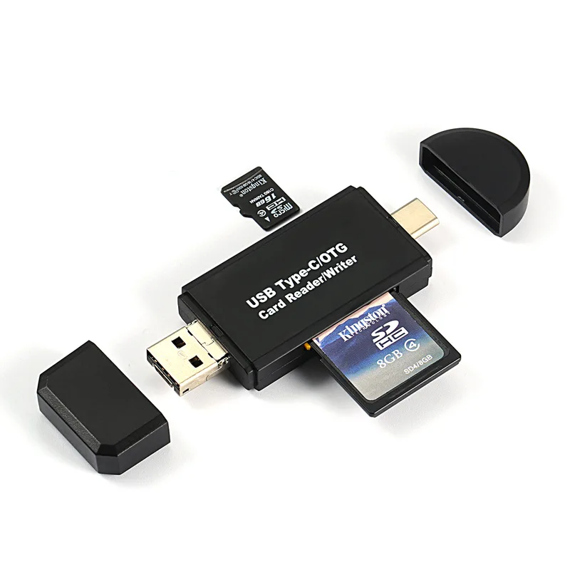 Тип Закрытая акционерная Компания C& micro USB и USB 3 в 1 USB OTG кард-ридер высокоскоростной USB2.0 Универсальный OTG TF/SD для Android и ПК, удлинитель-переходник - Цвет: Black