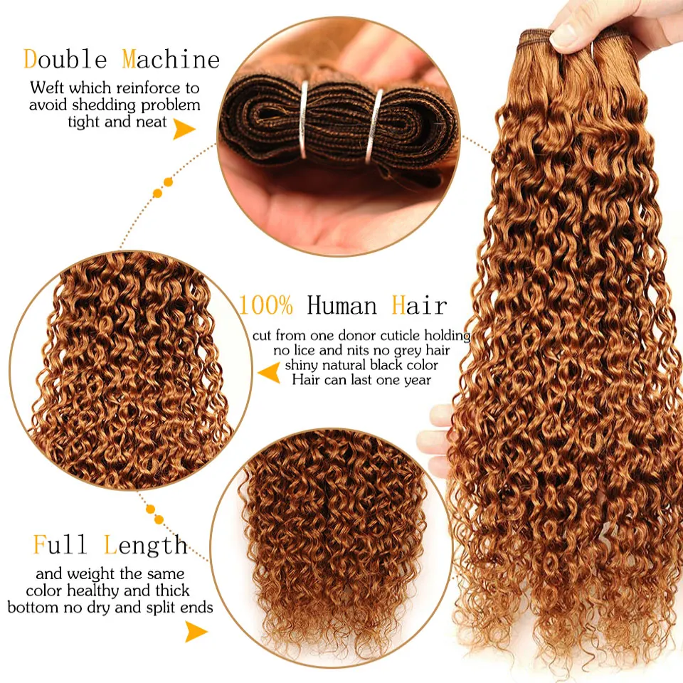 Pinshair Pre-Colored 10-26 Non-Remy Brazilian Jerry Curly Color 30 Hair Weave 4 Bundles 400GPack 100% Human Hair  Thick Wefts (9)