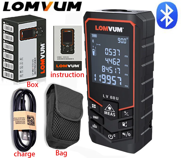 

LOMVUM Laser Rangefinder 50M 80M 100M 120M Laser Distance Meter Mini Bluetooth Tape Range Finder USB Diastimeter Measure