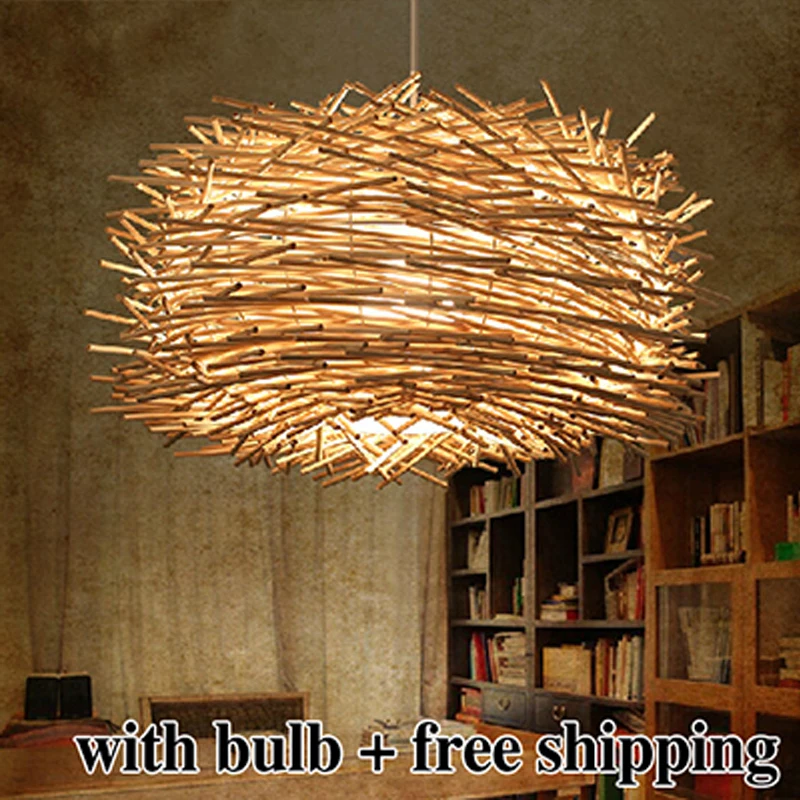 

Novelty Nordic Lamp Creative Wood pendant Lights 220V Nest Bird Cage Lamp With Incandescent Bulbs For Light Home