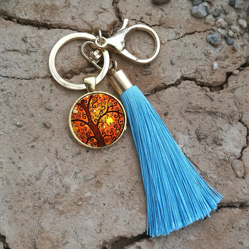 The tree of life Women Bag Tassel Keychain pendant Art Tree Car Key chain charm Pendant Fringe Ring Old 08 | Украшения и