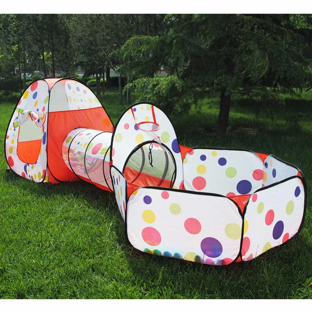 Large 3 In 1 Baby Tents Kids Crawling Tunnel Play Tent House Ball Pit