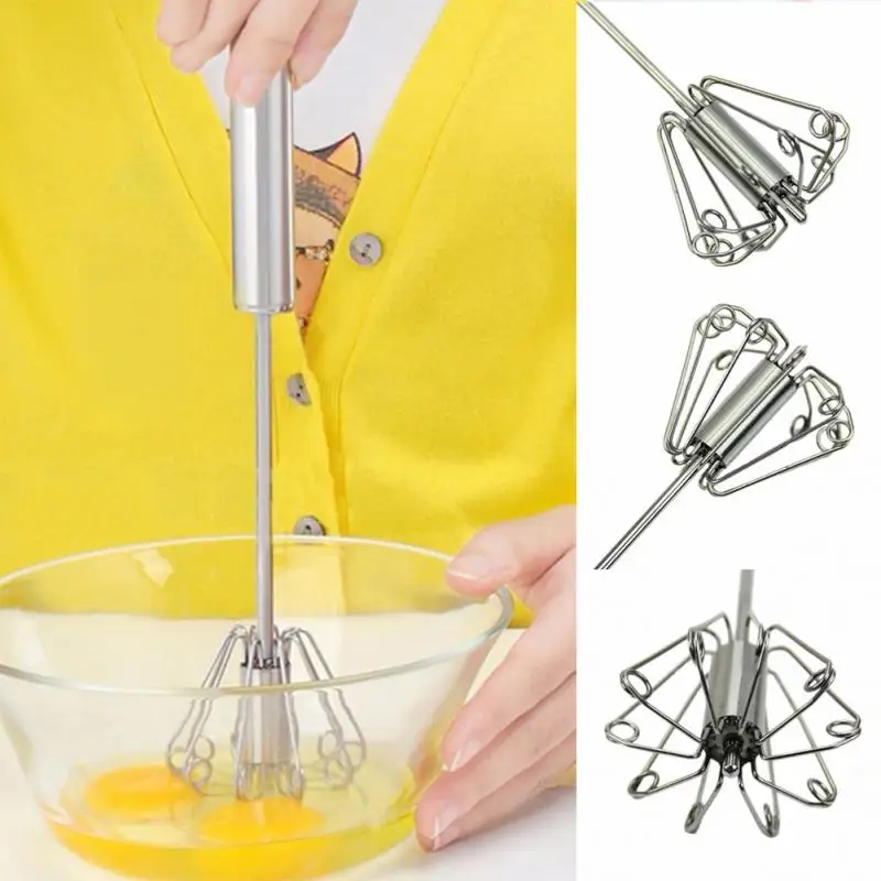 

Kitchen Tool Stainless Steel Whisk Stirrer Mixing Mixer Egg Beater Foamer Rotate Hand Push Whisk