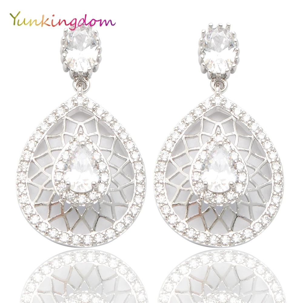 

Yunkingdom Brand Earrings Cubic Zirconia white gold color wedding big water drop earrings for Women M0174
