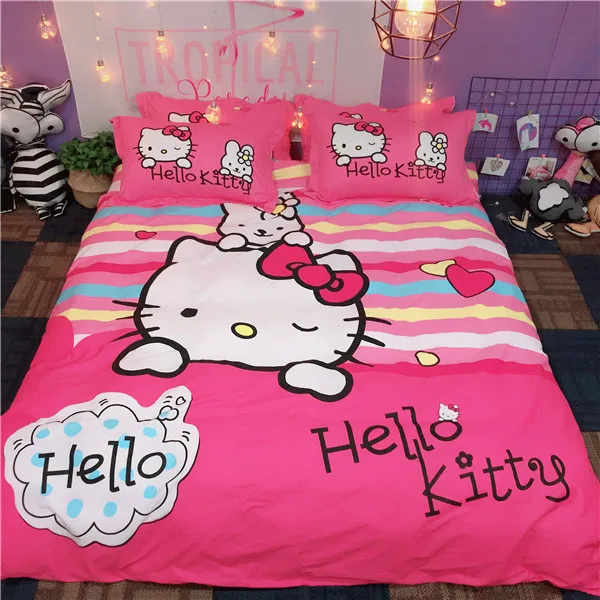 Мультяшный стиль hello kitty, детские наборы постельных принадлежностей, 3-4 шт., Комплект постельного белья, пододеяльник, простыня, наволочка, двойная королева, король, домашний текстиль - Цвет: style17