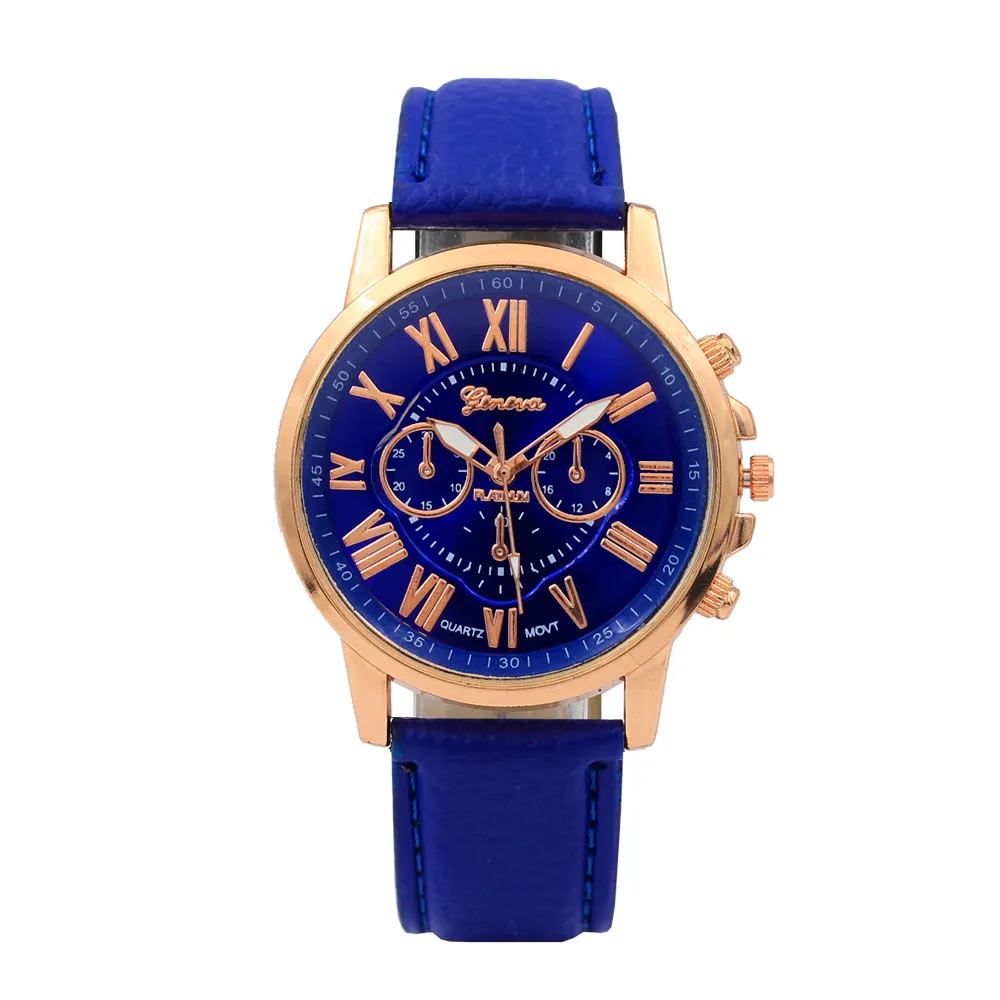 Женские часы Geneva с римскими цифрами, искусственная кожа, аналоговые кварцевые часы, relogio feminino, ремешок из нержавеющей стали, женские повседневные часы, newB40 - Цвет: Синий