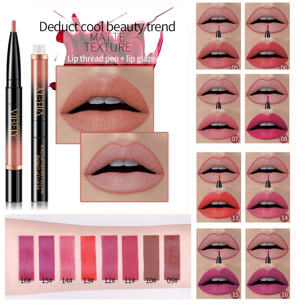 

Double head 2 In 1 Lip Liner Pencils + Lip Gloss Waterproof Long Lasting liquid Lip Makeup Lip Liner Pigments Nude Color