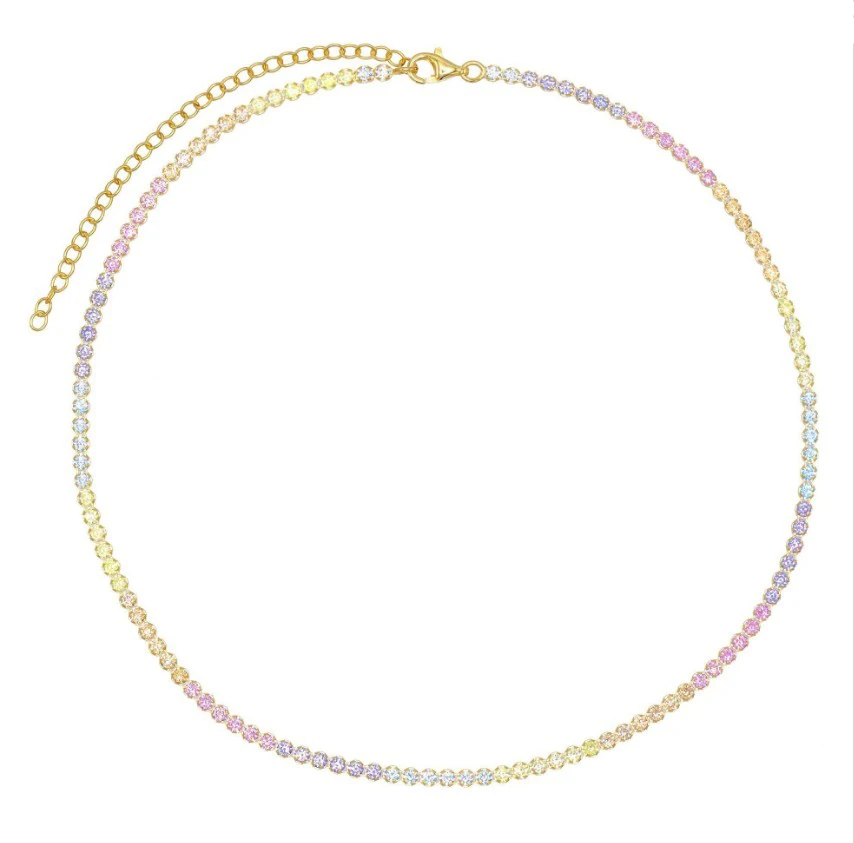 THIN-tennis-chain-choker-Gold-Plated-fashion-women-pastel-rainbow-cz ...