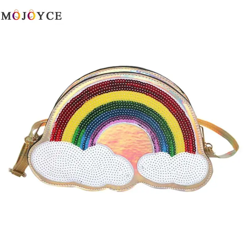 

Personality Sequins Rainbow Cloud Shape Laser PU Leather Female Shoulder Bags Pouch Zipper Shell Crosssbody Bag for Women