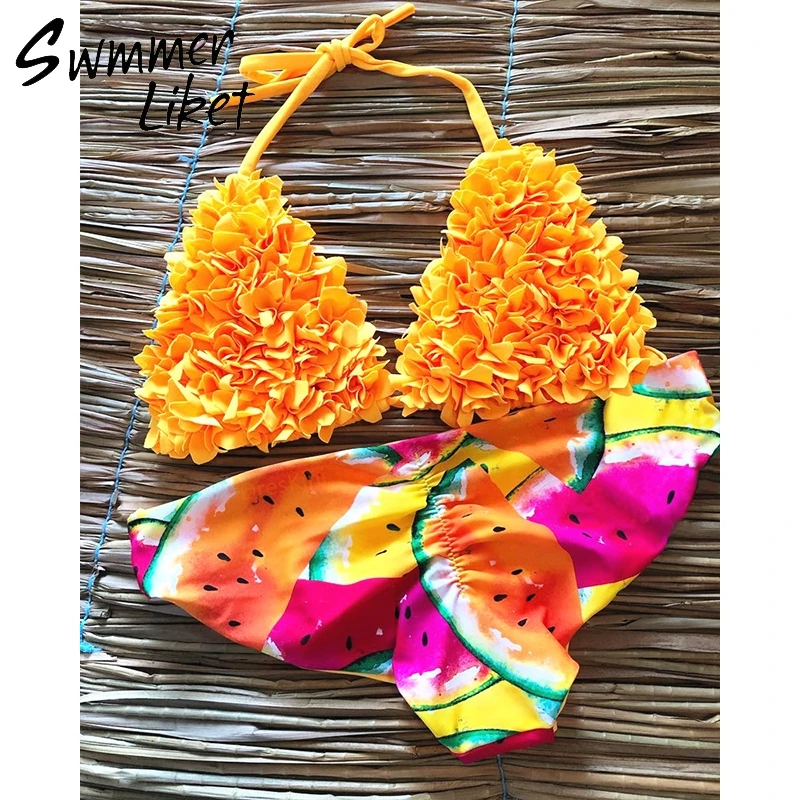 yellow print swimsuit