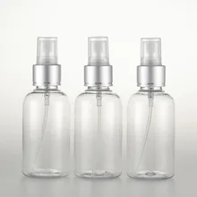 3pcs 75ml transparent round shoulder bottle Spray bottle Electrochemical nozzle (bright silver) Sub-bottle wholesale BQ135