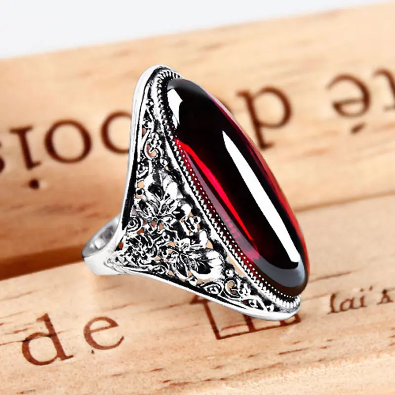 JIASHUNTAI ретро серебряные кольца для женщин винтажные большие кольца 925 пробы серебряные ювелирные изделия женские 4 цвета лучшие подарки - Цвет основного камня: Red