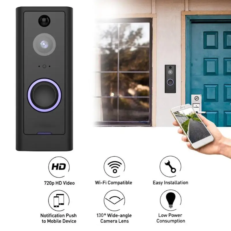 

D168 WiFi HD 720P Video Doorbell APP Control Door Bell Visual Intercom Chime IPX6 Waterproof Doorbell for Home Security