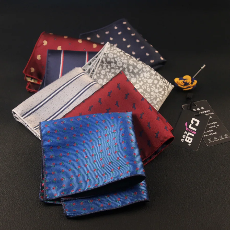 

10pcs/lot 18color men's business suit pocket squares printed striped handkerchief 1200 pin polyester fabric hankies