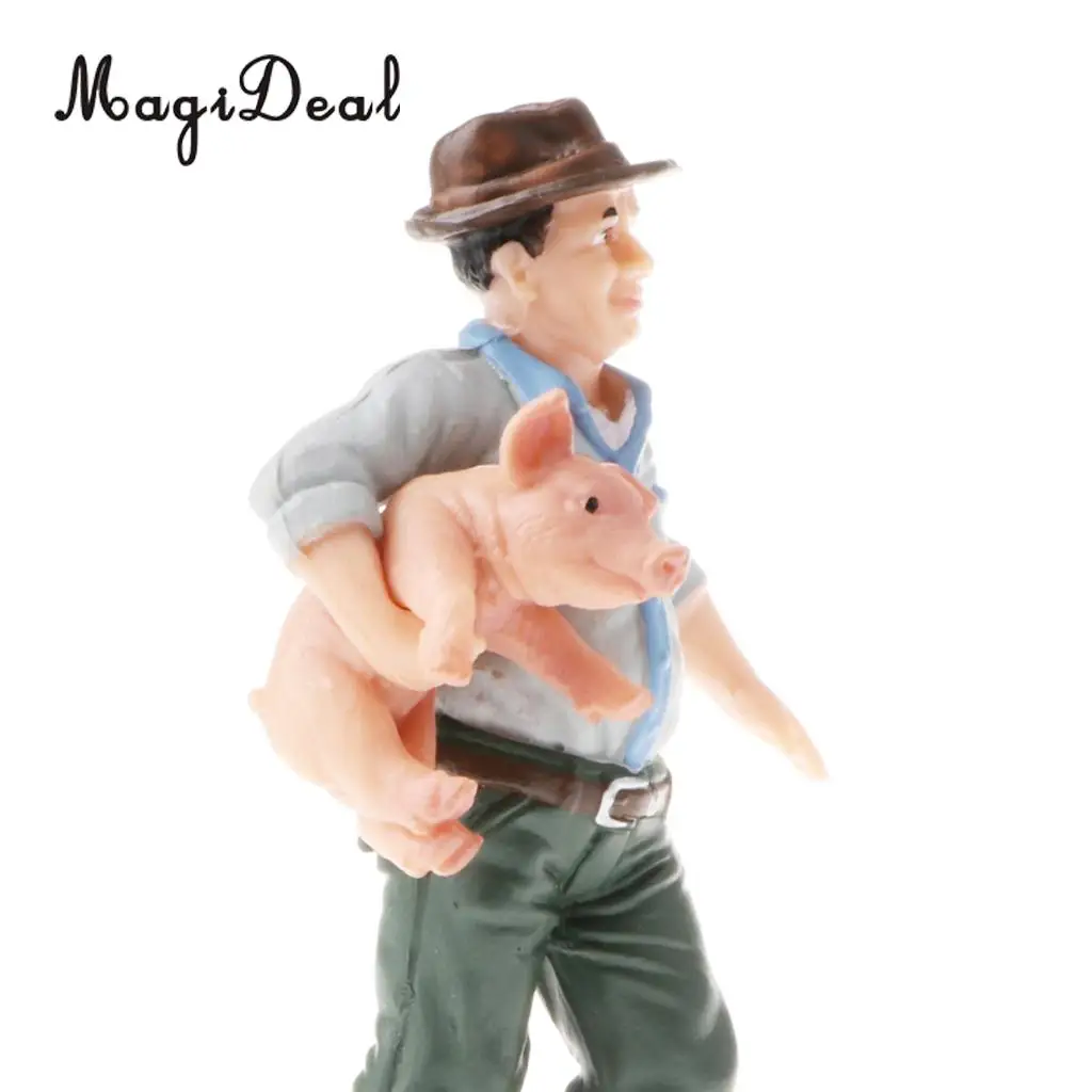 One Piece PVC People Model Action Figures Kids Toddlers Children Educational Toy Gift Home Decor Ornament- Farmer Holding Pig