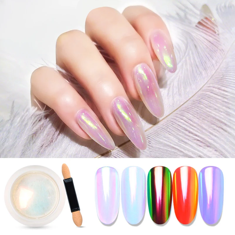 

1 Box Holo Mirror Powder Rainbow Color Neon Effect Nail Glitter Powder Decoration Chrome Nail Dust Tip Manicure