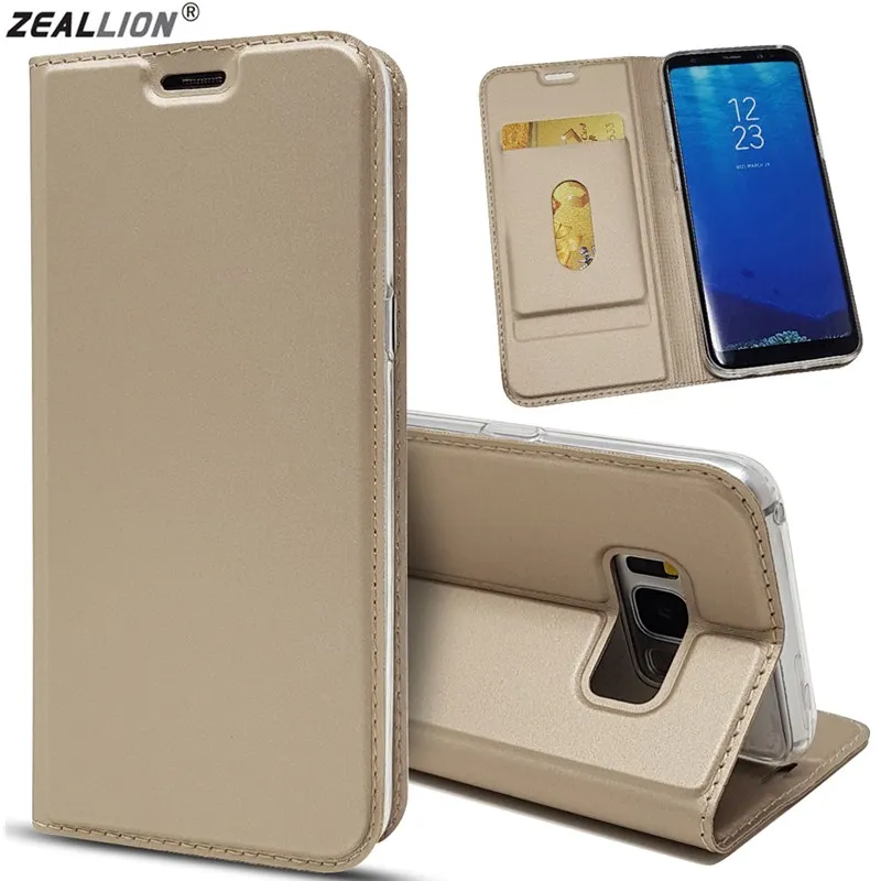 

ZEALLION For Samsung Galaxy S7 S8 S9 Plus A5 A6 A7 A8 2018 Note 8 Slim Magnetic Voltage Leather Card Slot Flip Stand Case Cover
