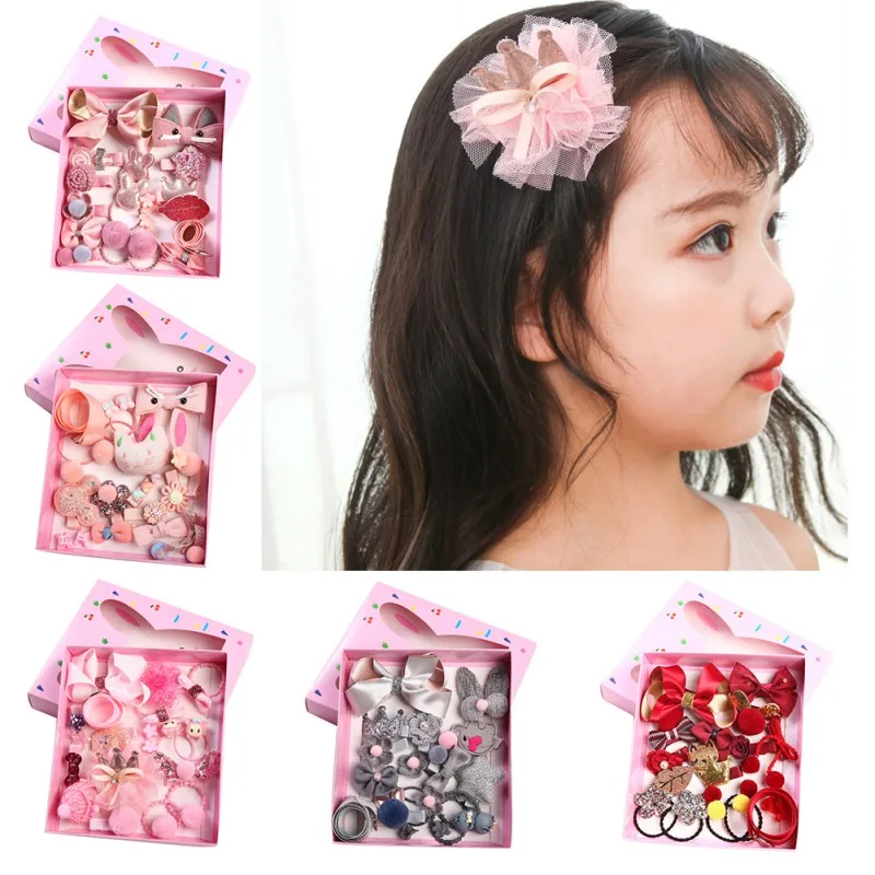 18PCS/Set Children Hair Accessories Set Baby Bows Hairbands Girls