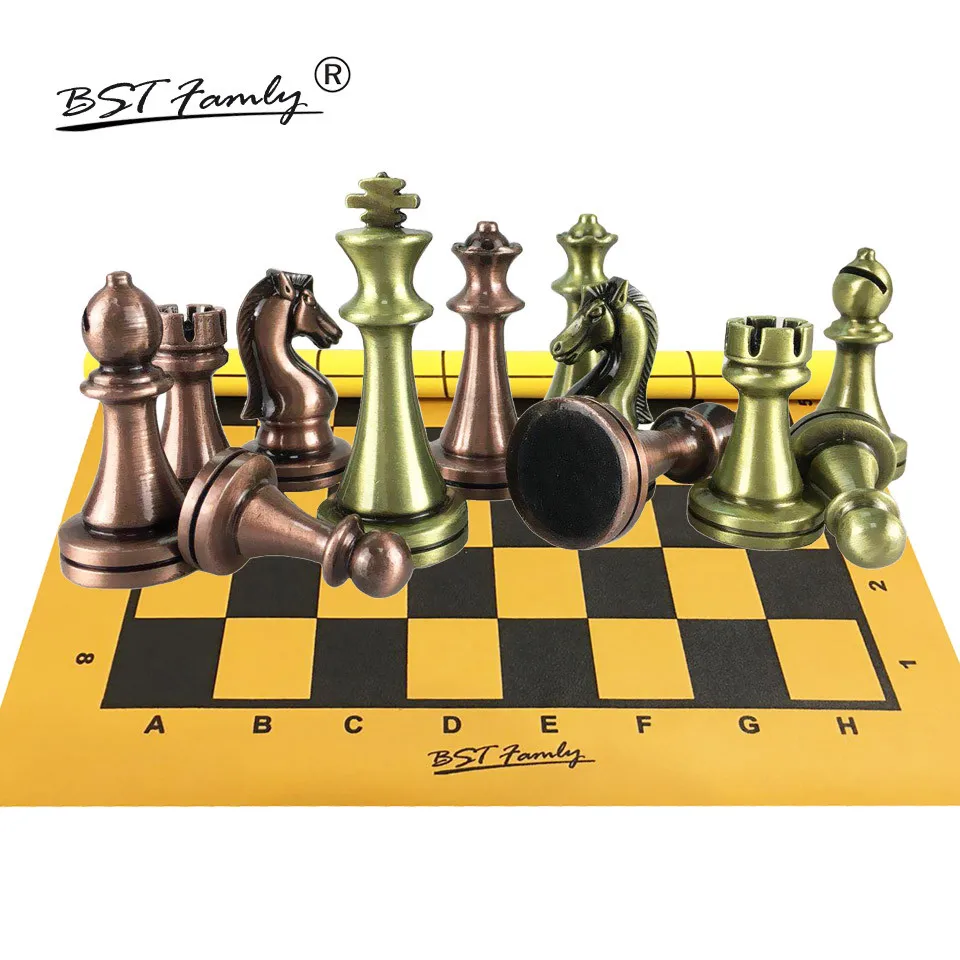 BSTFAMLY Kirsite Bronze Chess Set Portable Game of Iternational Chess PU leather Chessboard King Height 67mm Chess Game I103 BSTFAMLY Kirsite Bronze Chess Set Portable Game of Iternational Chess PU leather Chessboard King Height 67mm Chess Game I103