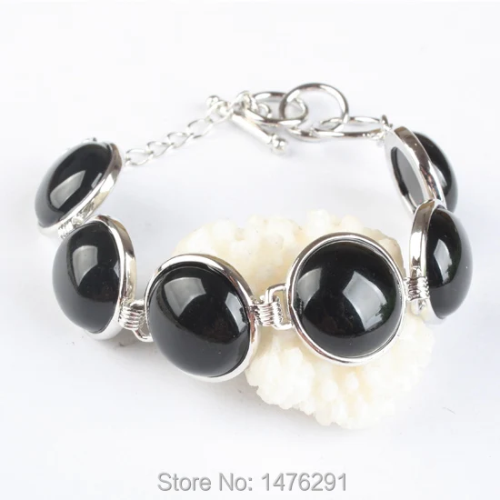 16X16 мм красивый черный оникс монета бусы браслет с натуральными камнями браслет " L