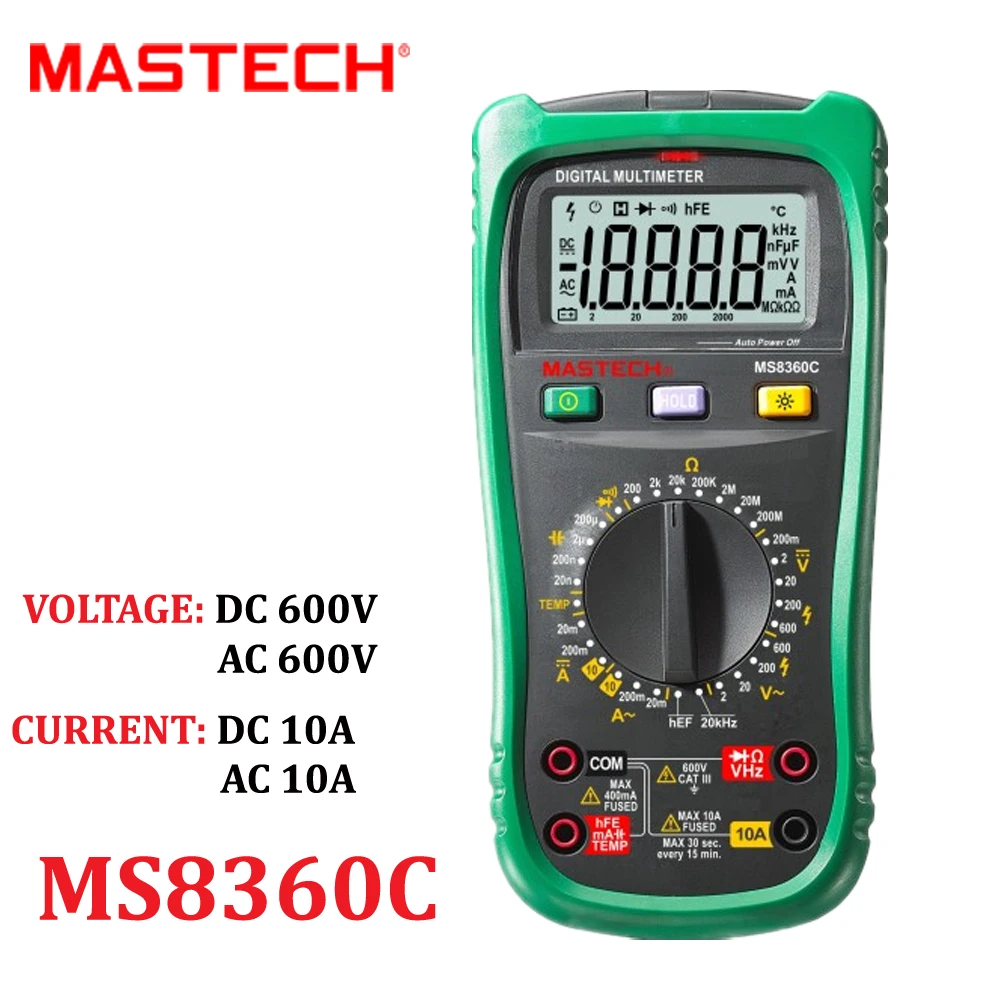 

MASTECH MS8360C Digital Multimeter W/NCV 2000 counts ohm voltage 600V 10A current Capacitance Frequency Temperature Meter