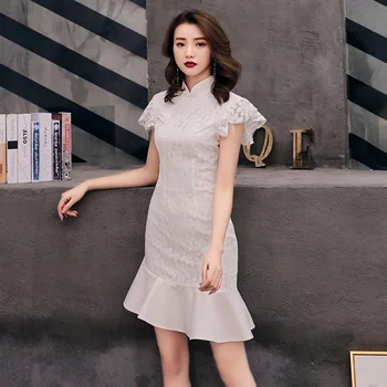 

Large Size 3xl Bride Wedding Dress Female Lace Qipao Short Mandarin Collar Novelty Chinese Prom Dresses Cheongsam Vestidos