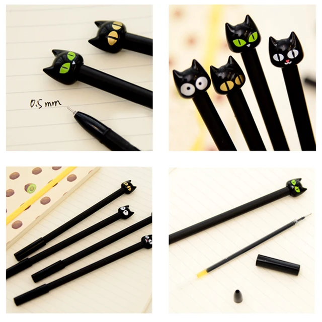 Jonvon Satone 5pcs Black Cat Pen Black Cat Doll Neutral Pen 0.5mm Cartoon Pattern Pen Gel Cute Korean Stationery School Supplies 4