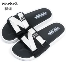 Whoholl/ г. брендовые летние мужские тапочки черные парусиновые повседневные мужские туфли слипоны, пляжные шлепанцы для влюбленных Летние вьетнамки Размеры 35-46