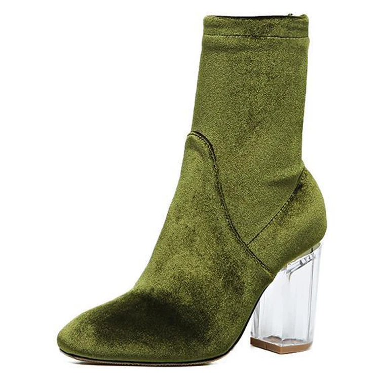 LALA IKAI Transparent Crystal Heel Short Boots Women Velvet High Heel Ankle Boot Fashion Women's Winter Boots (9)