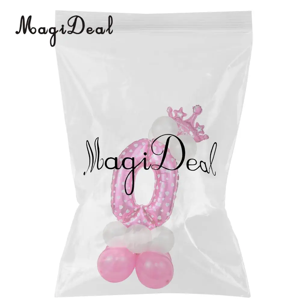 MagiDeal All Numbers 0 to 9 Prince Princess Crown Tiara Balloons Column Set Birthday Baby Shower Arch Garland Decor