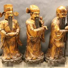 S02644 3" Редкие Китайский Бронзовый Богатство YuanBao Ребенок Долголетия, Персик FuLuShou 3 Бог Статуя