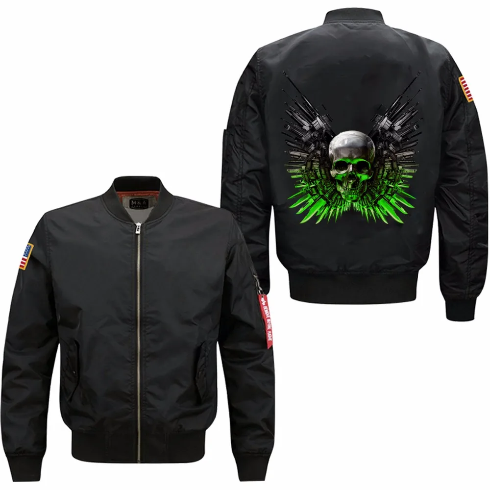 

Men's Hugely Popular Bomber With Skull&Skeleton Printing on the back Men's Thermal Flight Jackets