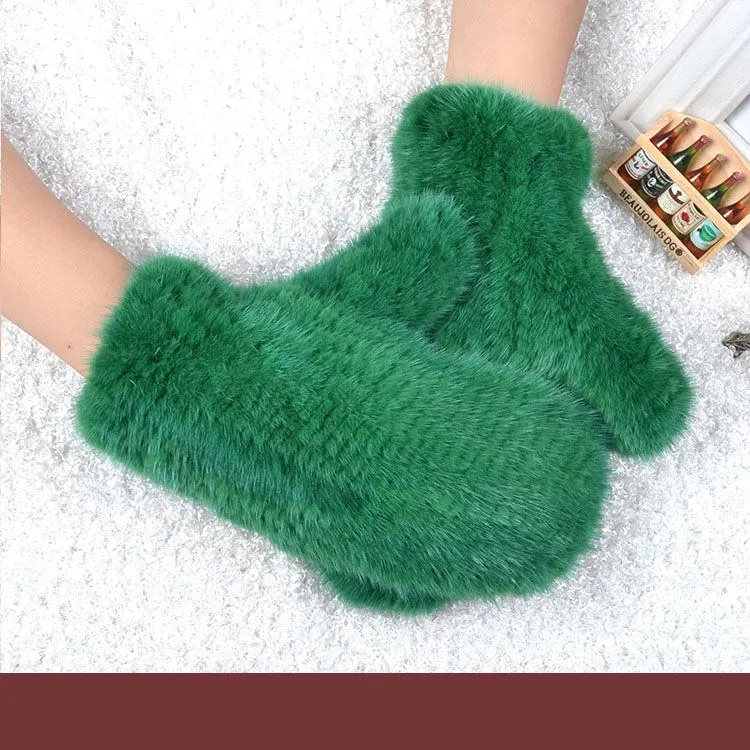 006 Новые популярные зимние женские перчатки из натурального меха норки милые женские перчатки из натурального меха норки Хорошие эластичные женские зимние вязаные - Цвет: green A
