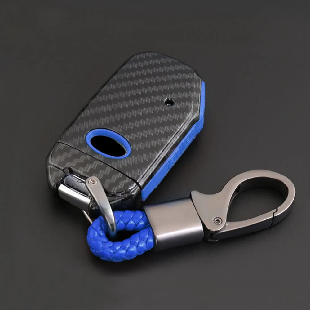 

ABS Carbon Fiber Shell+Silicone Cover Remote Key Holder Fob Case Key Chain For Kia Sportage R 2018