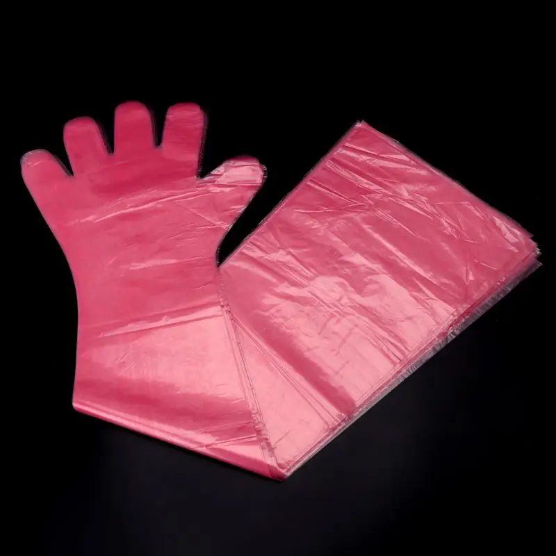 50 штук мягкие Пластик одноразовые с длинными перчатки до локтей пакет Ветеринарный Осмотр защита рук инструмент для фермы Медицинская продукция животных