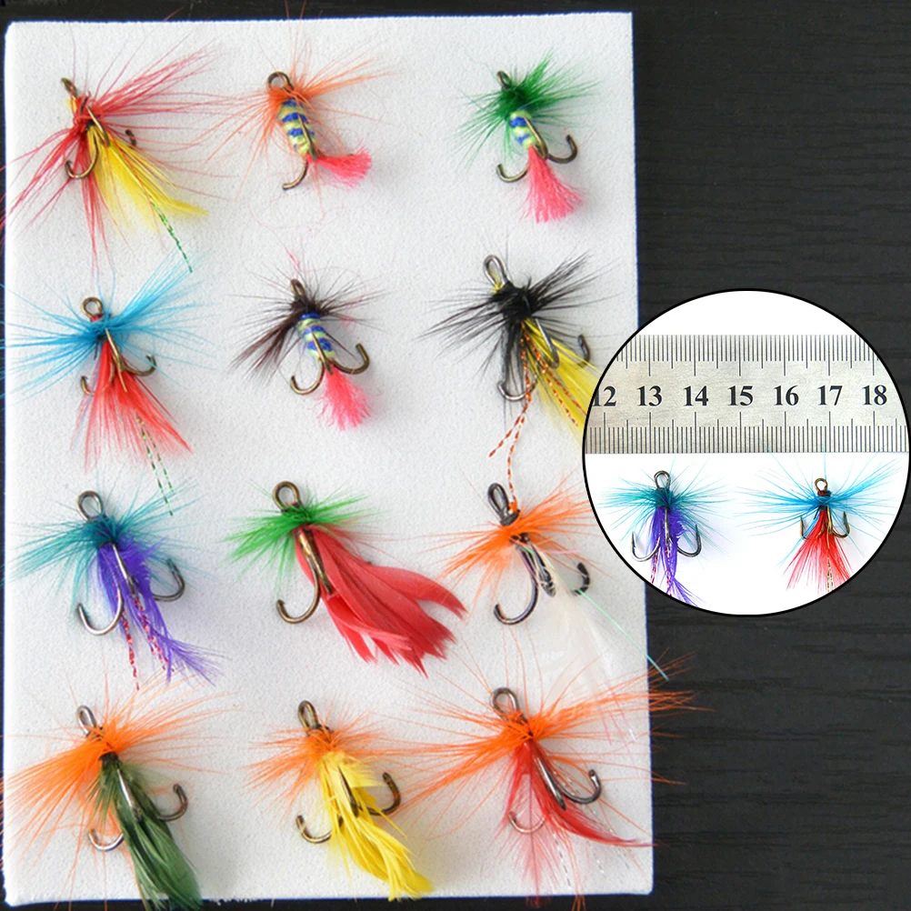 12pcs Fly Fishing Lure Set Insect Artificial Fishing Bait Feather
