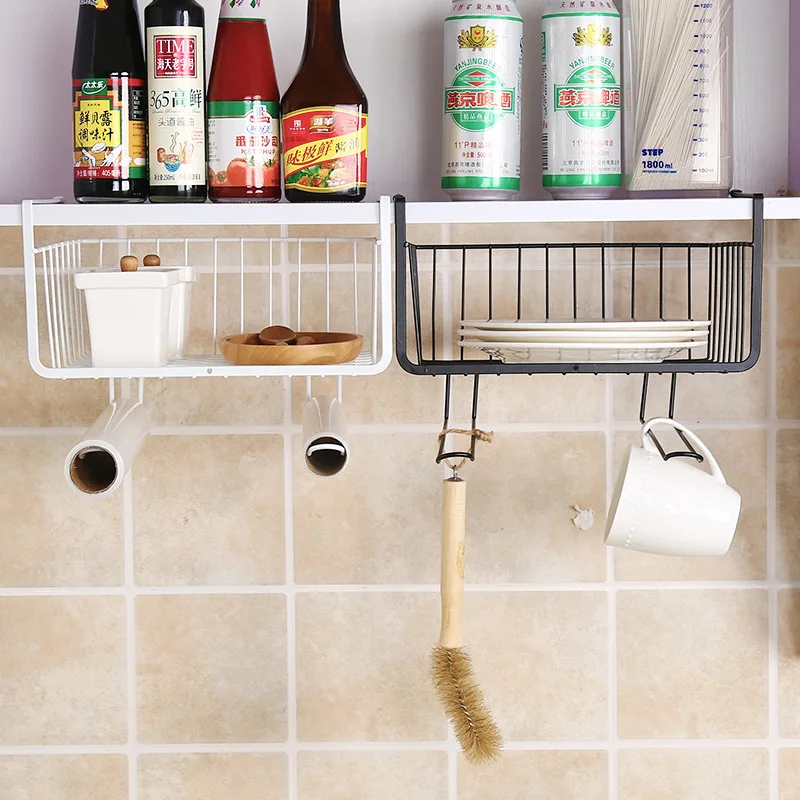 

1pcs Iron Cabinet Shelf Kitchen Multi-layer Hanging Hook Hanger Storage Rack Non-perforated Wardrobe Storage Basket Holder
