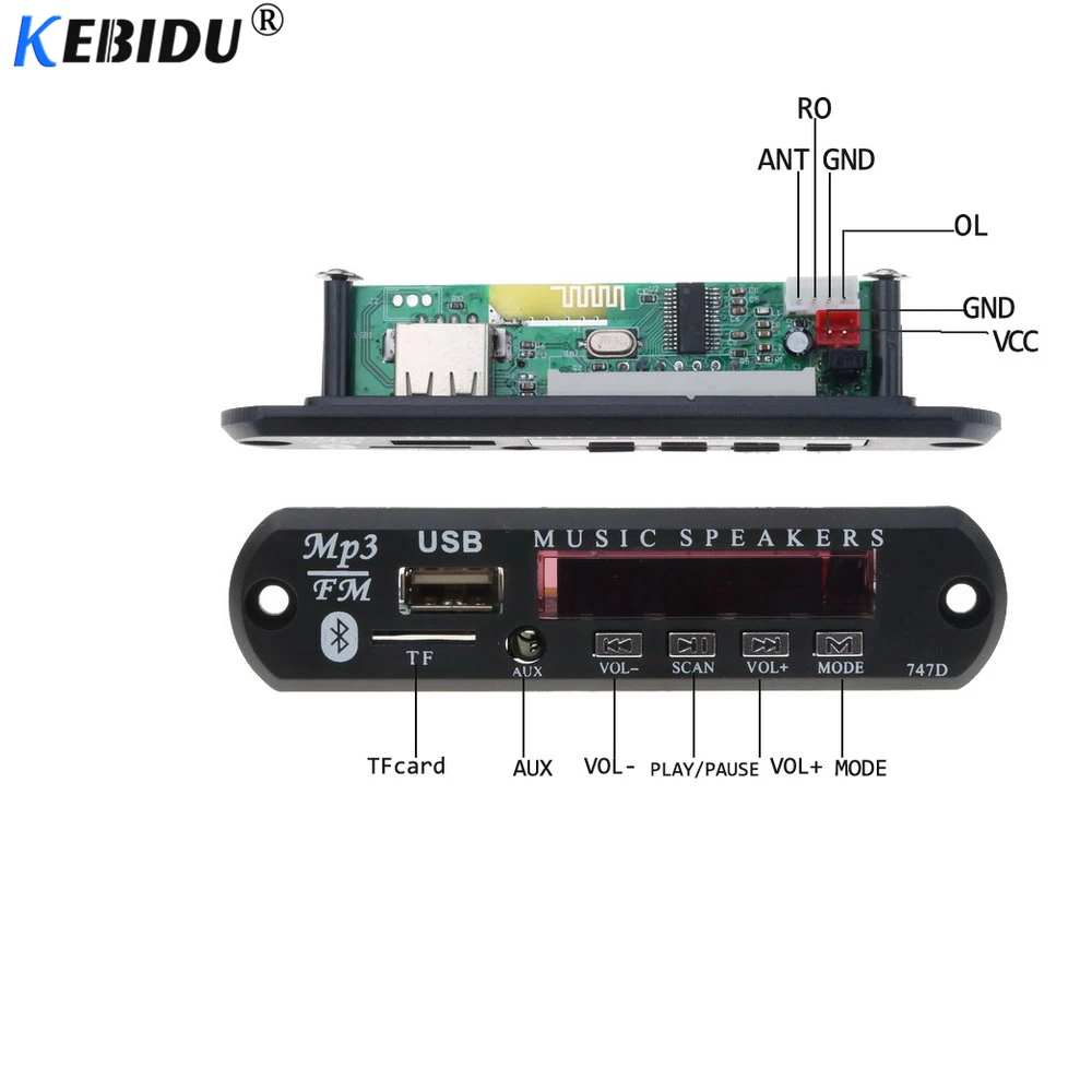 Kebidu Bluetooth MP3 плеер декодер плата 3,5 мм AUX модуль FM радио TF USB приемник автомобильный комплект аудио для IPhone 8 XS huawei динамик