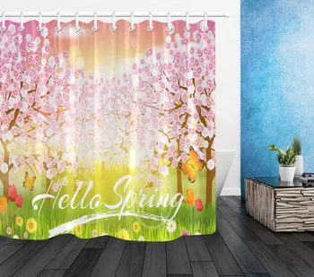 

Flower Tree Butterfly Shower Curtain Set With Rug Extra Long Bathroom Waterproof Eco-Friendly Polyester Fabric For Bathtub Decor
