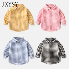 Детские рубашки для мальчиков Модная Повседневная рубашка в клетку для мальчиков и девочек, топы с длинными рукавами, коллекция года, весенне-осенние детские рубашки для маленьких мальчиков и девочек