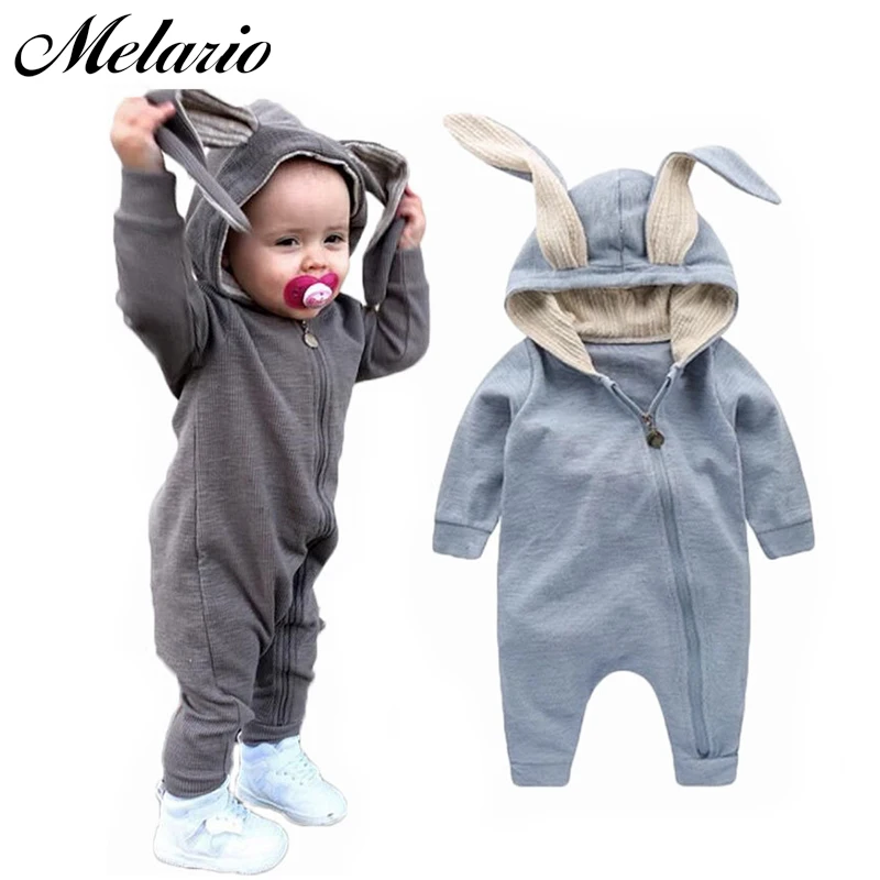 

Melario Baby Rompers Baby Clothes Cute Cartoon Lovely Rabbit Ears Cotton Solid Full Baby Boy Rompers Costume Cartoon