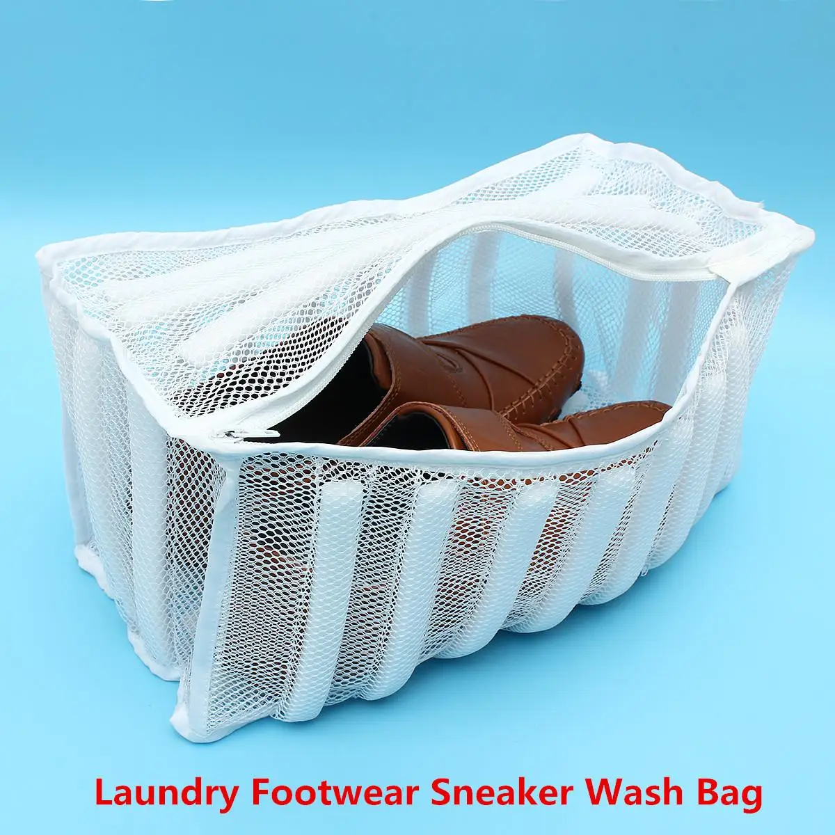 Zippered Laundry Footwear Mesh Wash Bag Sneaker Washer Dryer White