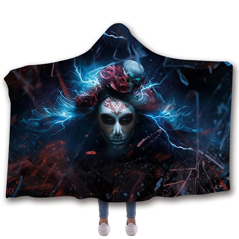 

Pumpkin Skull Halloween Blanket Throw Soft Hooded Wearable Printed Travel Festival Winter BlanketDropship