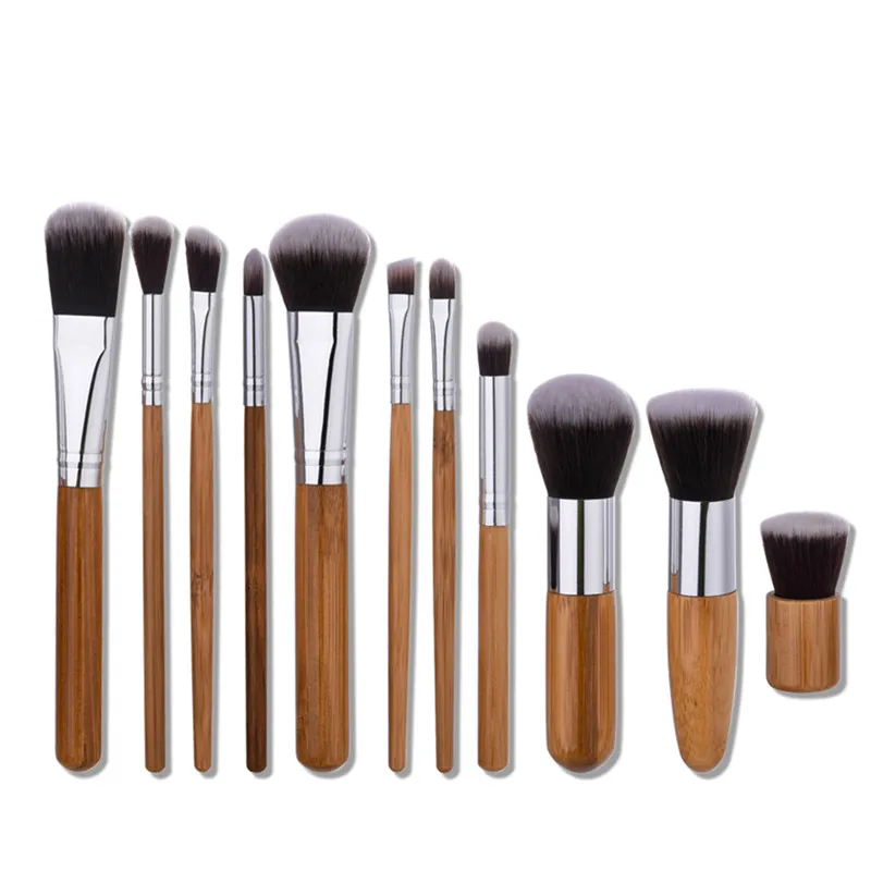 

11 Pcs/Set Portable Mini Women Professional Natural Bamboo Foundation Blending Makeup Brushes Tool Facial Beauty Set Gift