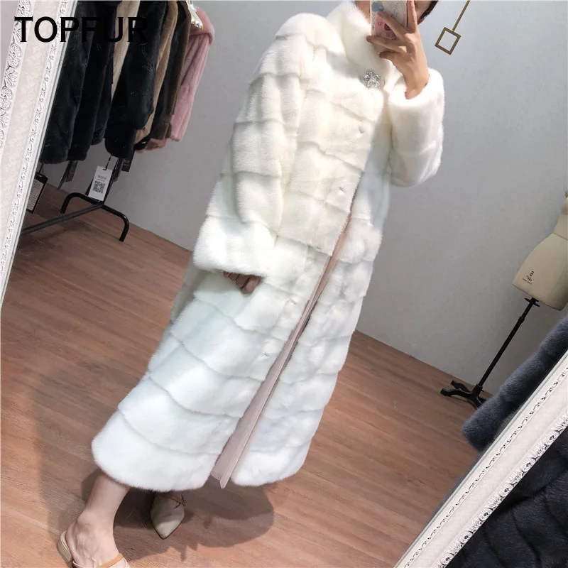Topfur New Fashion Winter Female Long Coat Real Fur Coat For Women