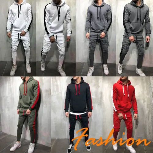 HIRIGIN Men Fashion Tracksuits Set Football hooded Tops Hoodie Trousers ...