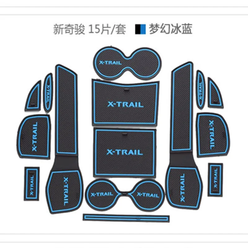 Для Nissan X-Trail T32 ворота Слот колодки Нескользящие чашки коврики противоскользящие двери паз коврик наклейка X Trail автомобильные аксессуары - Цвет: Синий