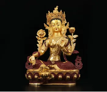 

2020 GOOD --HOME Talisman Buddhism India Nepal handmade Gilding Gold-plated Bodhisattva Green Tara Buddha statue--33CM Large
